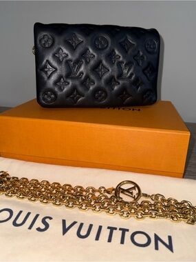 Louis Vuitton Lambskin Embossed Monogram Pochette Coussin Black